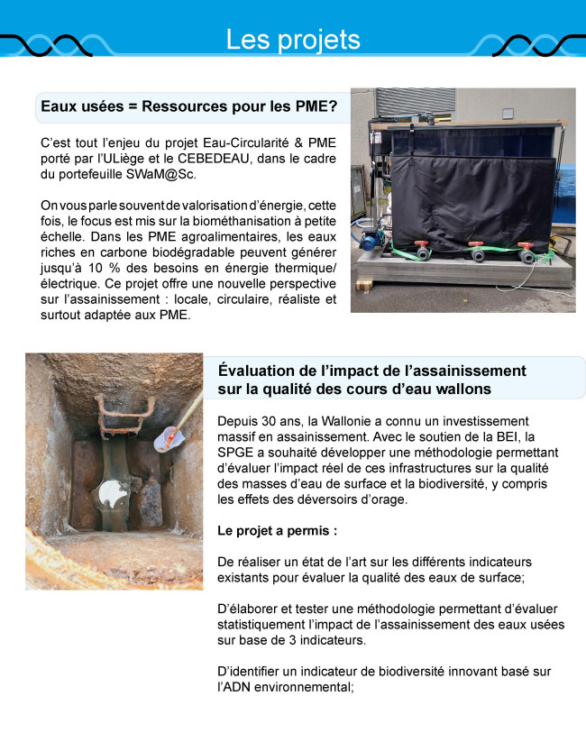 Projet&nbsp;: Eau-circularité PME, SWaM@Sc, BEI, SPGE, Assainissement