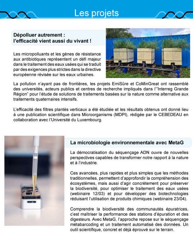 Projets&nbsp;: Interreg, MetaG Microbiologie environnementale, ADN