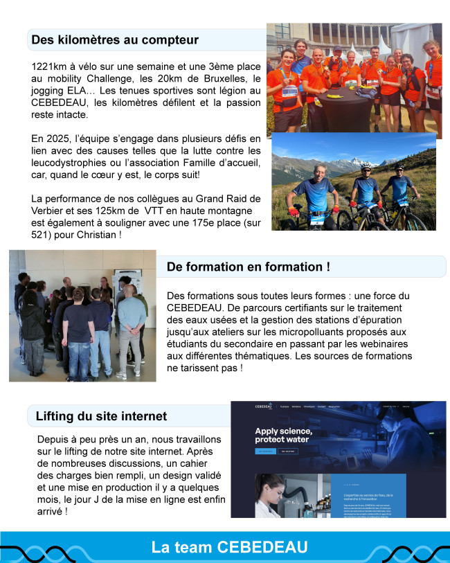 Equipe CEBEDEAU&nbsp;: 20km Bxl, Grand Raid, Jogging ELA, Mobility challenge,formations, site internet